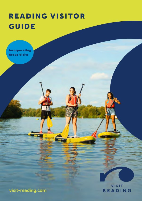 Reading Visitor Guide front cover - three people paddleboarding on the river